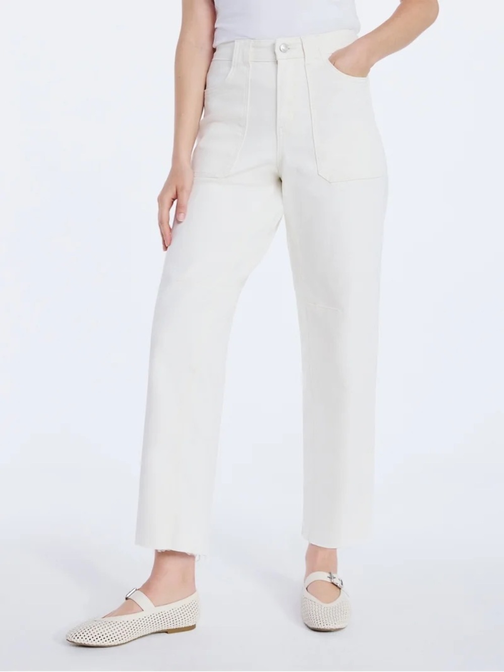 Free Assembly Cropped Carpenter Barrel Leg Jeans in Vanilla Cream